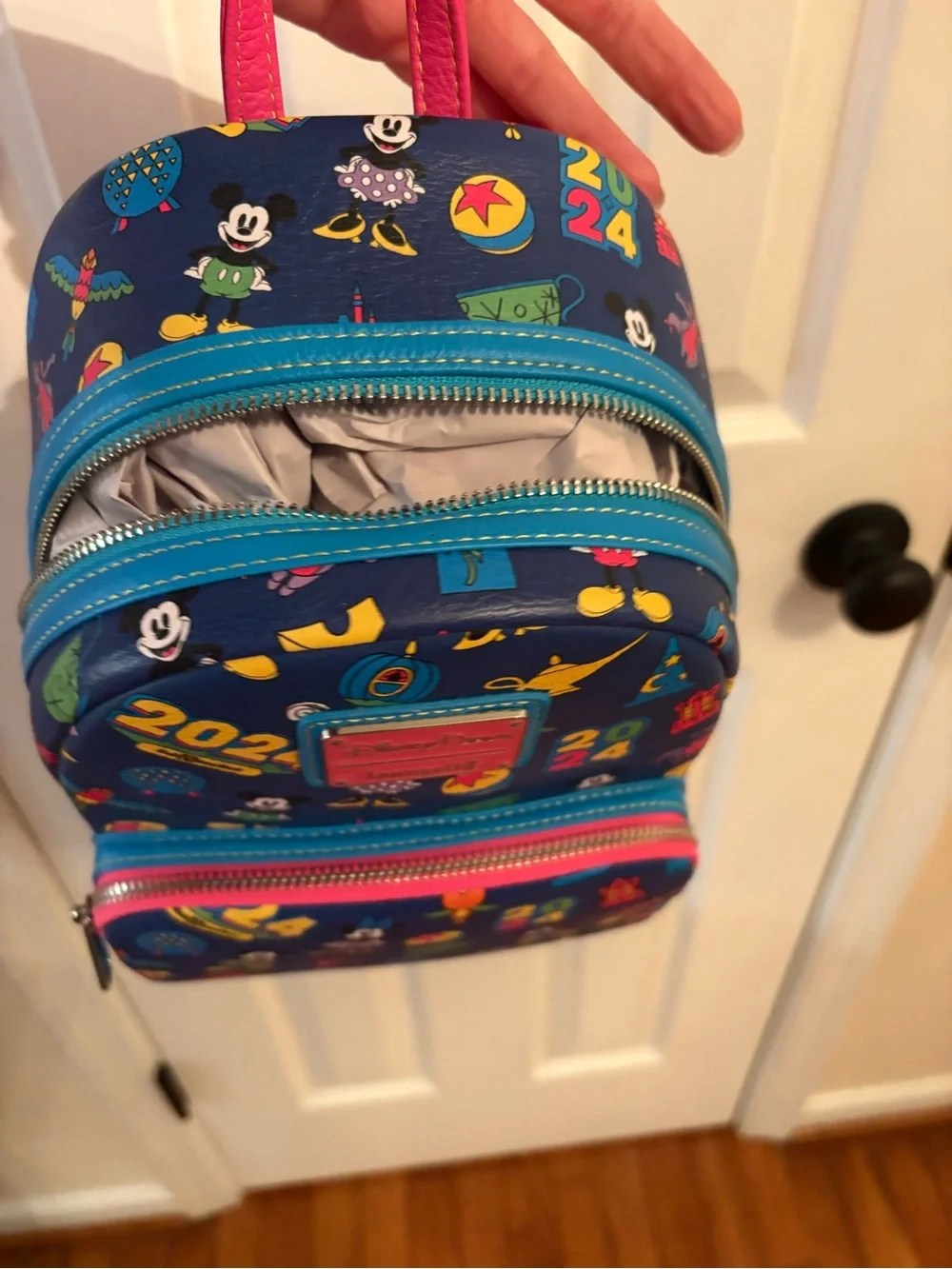 Loungefly Navy 2024 Disney Parks Kids Mini Backpack with Colorful Icons